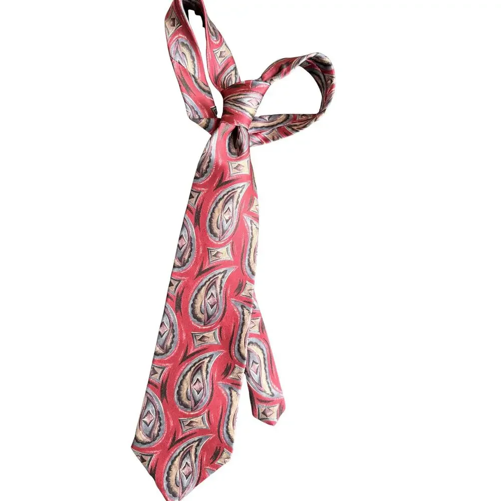 Christian Dior Monsieur Silk Tie Red Geo Pattern Made in Italy Vintage Designer